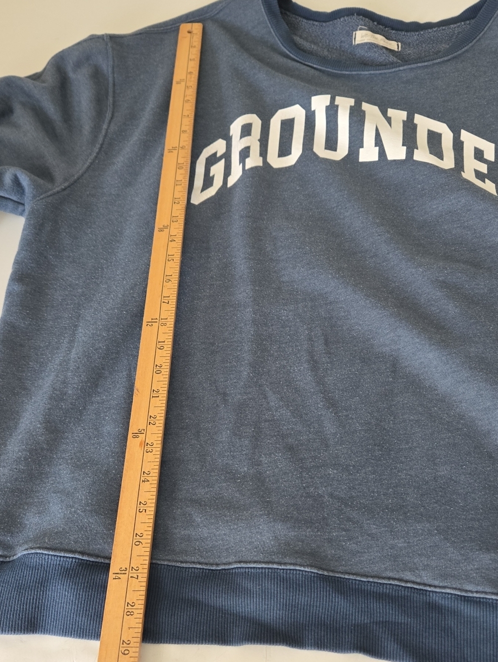 Free People Blue Crewneck Pullover with White 'GROUNDED' Graphic XL Oversized - Picture 16 of 16
